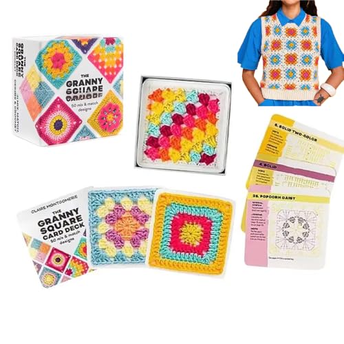 Das Granny Square Kartenspiel, 50 Mix and Match Designs, handgemachte Häkelspitze aus Baumwolle, Applikation, Cartoon-Regenbogenmuster, bestickter Aufnäher, Strickset für Erwachsene von SE7EN