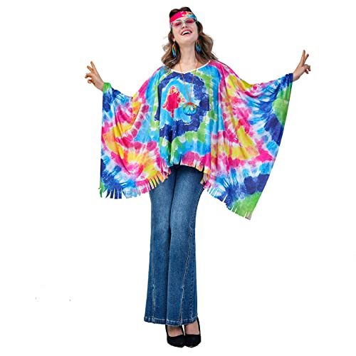 SEA HARE Damen 60er Jahre Hippie Kostüm Mode Hipie Poncho (blau) von SEA HARE