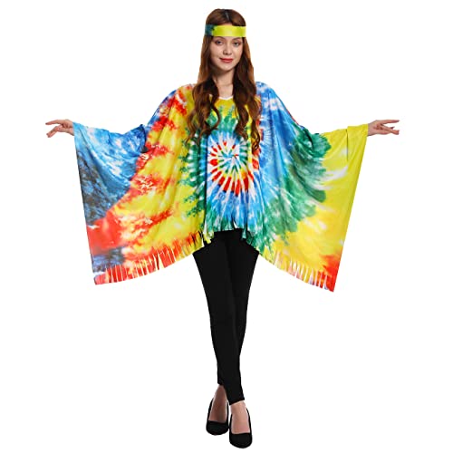 SEA HARE Damen 60er Jahre Hippie Kostüm Mode Hipie Poncho (gelb und blau) von SEA HARE