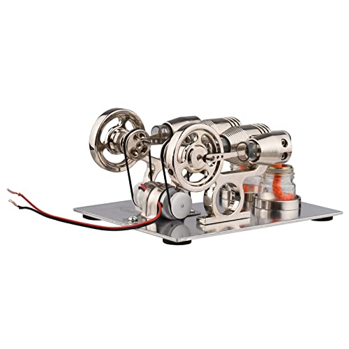 Stirling Motor Model Kit Doppelzylinder Heißluftmotor mit Schwungrad 12V Generator Bildungswissenschaft AIDS für Schulbürodekoration von SEAFRONT