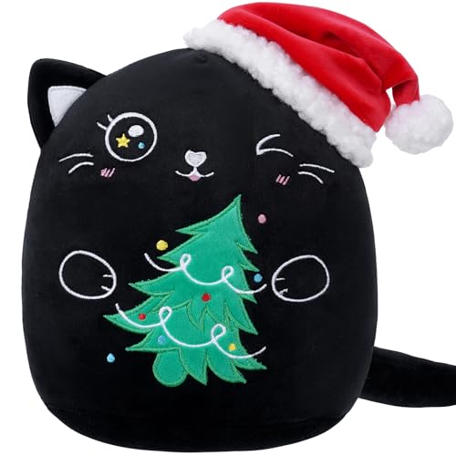 SEAOPOP Christmas Cat Stuffed Anamal: 8 Inch Cute Black Cat Plush Toy with Santa Hat and Christmas Tree Soft Christmas Plushies Pillow Holiday Birthday Decoration Gifts for Kids Girls & Boys von SEAOPOP