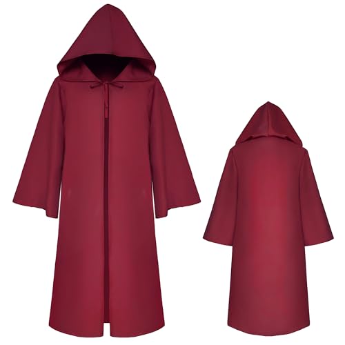 Mittelalter Umhang Cape Vampir Victorian Langarm Umhang Victorian Langarm Umhang Unisex Umhang mit Kapuze für Halloween Karneval Cosplay Kostüm Dunkelrot XL von SEAUR