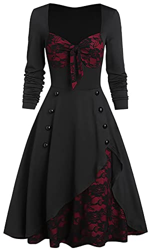 SEAUR Damen Cosplay Kostüm Halloween Party Kleid Elegant Festliches Langarm Steampunk Festkleid Kostüme Minikleid Kleidung Burgundisch von SEAUR