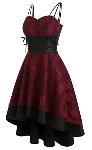 SEAUR Damen Viktorianisches Kleid Festliche Kleider Viktorianisches Hexe Ärmellos Maskerade Kostüm Minikleid Hexenkleid Damenkostüm Partykleider Rot von SEAUR