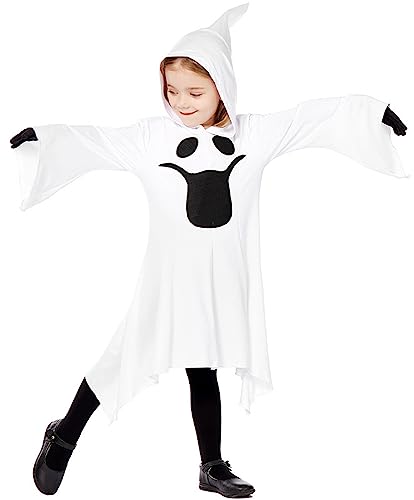 SEAUR Geist Kostüm Kinder Gespenst Umhang mit Kapuze Halloween Kinderkostüme mit Geistergesicht Handschuhe für Party Karneval Fasching Cosplay 135-150 cm von SEAUR