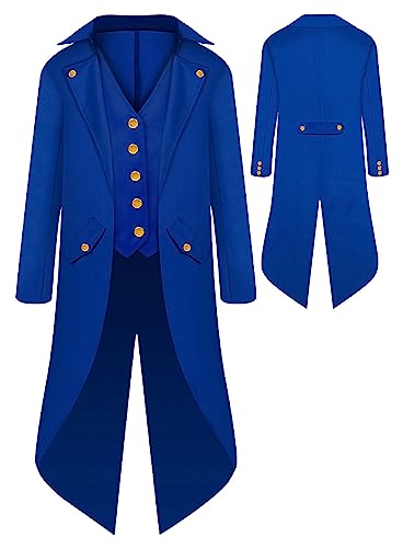 SEAUR Gothic Frack Jacke Jungen Blau Steampunk Mantel Cosplay Kinder Kostüm Mittelalter Halloween Karneval Fasching 155 von SEAUR