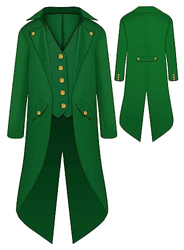 SEAUR Gothic Frack Jacke Jungen Grün Steampunk Mantel Cosplay Kinder Kostüm Mittelalter Halloween Karneval Fasching 155 von SEAUR