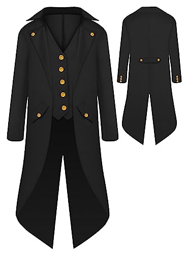 SEAUR Gothic Frack Jacke Jungen Schwarz Steampunk Mantel Cosplay Kinder Kostüm Mittelalter Halloween Karneval Fasching 155 von SEAUR