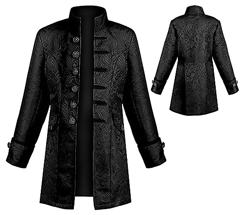 SEAUR Gothic Steampunk Jacke Jungen Schwarz Piraten Mantel Cosplay Kinder Kostüm Mittelalter Halloween Karneval Fasching 155 von SEAUR