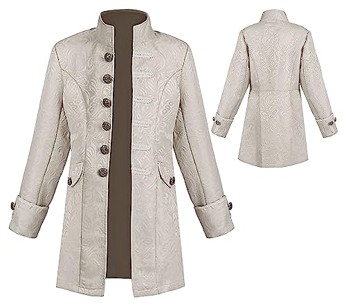 SEAUR Gothic Steampunk Jacke Jungen Weiß Piraten Mantel Cosplay Kinder Kostüm Mittelalter Halloween Karneval Fasching 155 von SEAUR