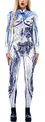 SEAUR Halloween Kostüm Damen Roboter Cosplay Catsuit Overall Knochen Anzug Karneval L von SEAUR