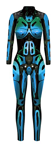 SEAUR Halloween Kostüm Damen Roboter Cosplay Catsuit Overall Knochen Anzug Karneval L von SEAUR