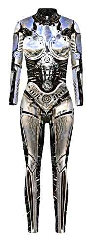 SEAUR Halloween Kostüm Damen Roboter Cosplay Catsuit Overall Knochen Anzug Karneval L von SEAUR