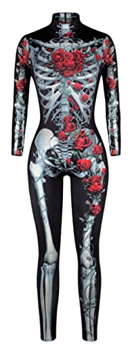 SEAUR Halloween Skelett Catsuit Damen Kostüm Knochen Overall Anzug Karneval XL von SEAUR