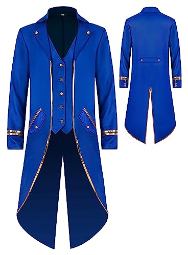 SEAUR Herren Gothic Mantel Blau Steampunk Frack Jacke Mittelalter Gehrock Cosplay Karneval Fasching Smoking Halloween Kostüm Viktorianisch - S von SEAUR