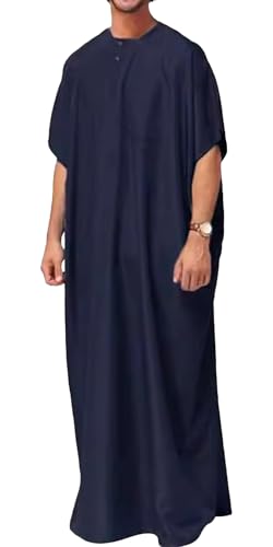 SEAUR Herren Kaftan U Ausschnitt Kaftan Arabische Kleidung Retro Tuniken Abaya Lose Kandoura Nachthemd für Freizeitausflüge Marineblau L von SEAUR