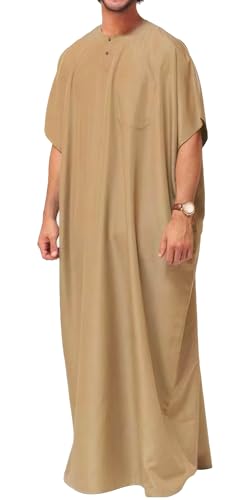 SEAUR Herren Kaftan U Ausschnitt Kaftan Robe Knöpfen Mit Taschen Retro Tuniken Abaya Lose Kandoura für Religiöse Aktivitäten Khaki M von SEAUR