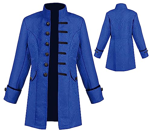 SEAUR Jungen Gothic Piraten Jacke Blau Steampunk Mantel Mittelalter Cosplay Kostüm Kinder Halloween Karneval Fasching 145 von SEAUR