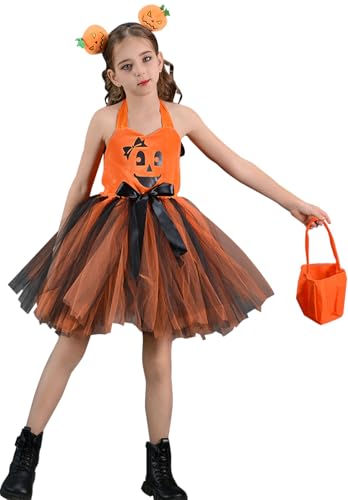 SEAUR Mädchen Kürbis Kostüm Kinder Baby Tutu Kleid mit Stirnband Halloween Schule Show Kleidung Partykleid Mottoparty Karneval Verkleidung von SEAUR