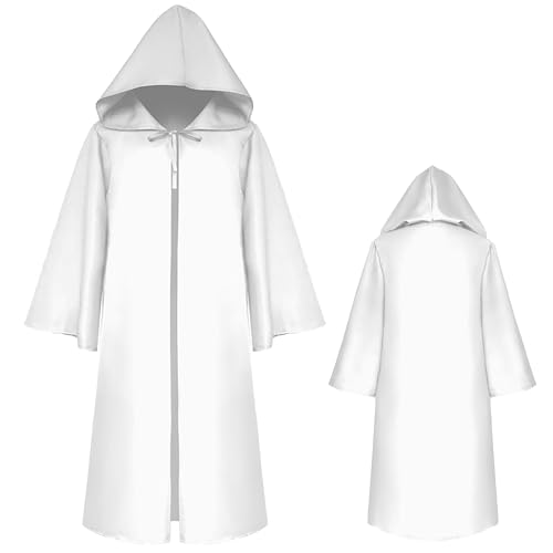 Sensenmann Kostüm Vampir Umhang mit Kapuze Erwachsene Unisex Lange Kapuzenumhang Cape Umhang Herren Damen Mittelalter Mantel Weiß S von SEAUR