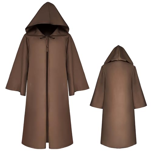 Umhang kostüm Cape Satin Herren Damen Halloween Vampir Kostüm Umhang Mittelalter Hexe Cosplay Karneval Party Kapuze Lange Cape Braun 2XL von SEAUR