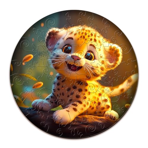 SECOGM Holzpuzzle Kinder, Niedlich Leopard Puzzle für Kinder ab 3 Jahren, Unregelmäßiges Großteile-Puzzle 50 Teilen, Vorschul-Lernpädagogisches Puzzle - 50pcs,29×29 cm von SECOGM