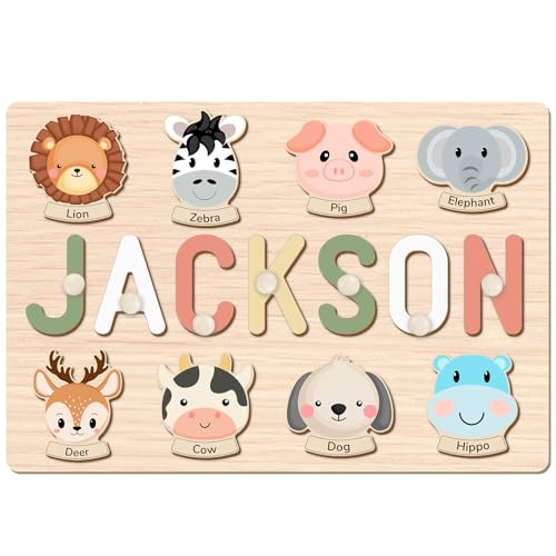 Personalisiertes Puzzle mit Namen, Personalisiert Holzpuzzle Geschenke mit Eingraviertem Text, Holzpuzzle Englisch Lernen 1,2,3 Jahre, Personalisierte Geschenke Baby von SECOGM