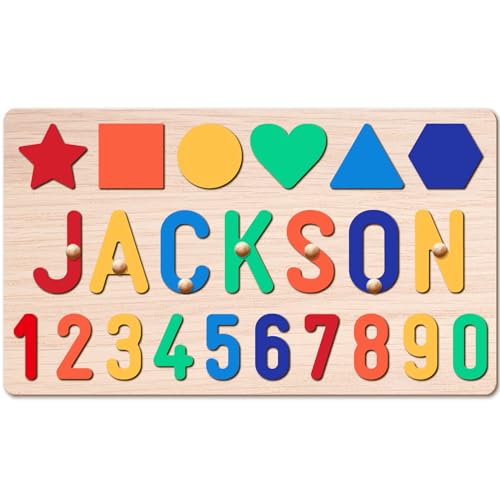 Personalisiertes Puzzle mit Namen-Personalisiert Holzpuzzle Geschenke mit Eingraviertem Text-Holzpuzzle Montessori Spielzeug 1,2,3 Jahre-Personalisierte Geschenke Baby von SECOGM