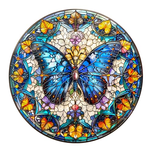 SECOGM Holzpuzzle Erwachsene, 100 Teile Buntglas Schmetterling-2 Holz Puzzle Erwachsene, 21.5x21.5cm Wooden Puzzle, Unregelmäßige Form, Premium-Holzpuzzle Geschenkbox SECOGM Holzpuzzle Erwachsene, 100 Teile Buntglas Schmetterling-2 Holz Puzzle Erwachsene, 21.5x21.5cm Wooden Puzzle, Unregelmäßige Form, Premium-Holzpuzzle Geschenkbox von SECOGM