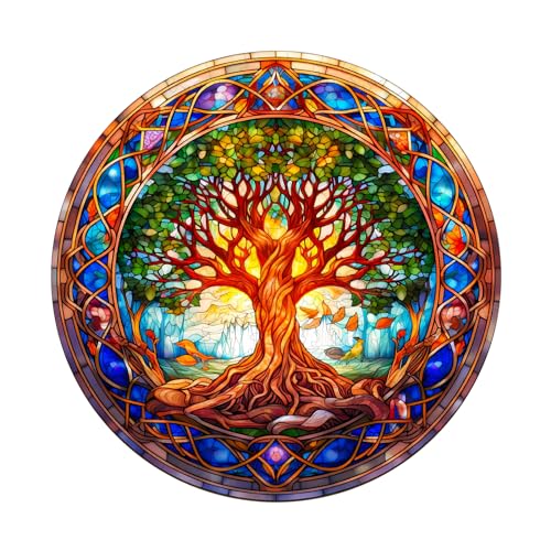 SECOGM Holzpuzzle Erwachsene, 100 Teile Buntglas Puzzle, Lebensbaum Holz Puzzle Erwachsene, 21.5x21.5cm Wooden Puzzle, Unregelmäßige Form, Premium-Holzpuzzle Geschenkbox SECOGM Holzpuzzle Erwachsene, 100 Teile Buntglas Puzzle, Lebensbaum Holz Puzzle Erwachsene, 21.5x21.5cm Wooden Puzzle, Unregelmäßige Form, Premium-Holzpuzzle Geschenkbox von SECOGM