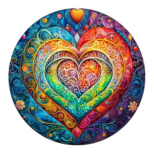 SECOGM Holzpuzzle Erwachsene, 100 Teile Mandala-Herz Holz Puzzle Erwachsene, 21.5x21.5cm Wooden Puzzle, Unregelmäßige Form, Premium-Holzpuzzle Geschenkbox SECOGM Holzpuzzle Erwachsene, 100 Teile Mandala-Herz Holz Puzzle Erwachsene, 21.5x21.5cm Wooden Puzzle, Unregelmäßige Form, Premium-Holzpuzzle Geschenkbox von SECOGM