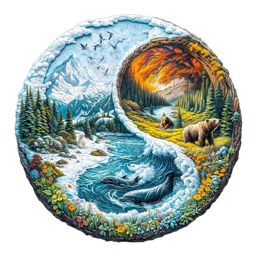 SECOGM Holzpuzzle Erwachsene, 100 Teile Yinyang-Gletscherwald Holz Puzzle Erwachsene, 21.5x21.5cm Wooden Puzzle, Unregelmäßige Form, Premium-Holzpuzzle Geschenkbox SECOGM Holzpuzzle Erwachsene, 100 Teile Yinyang-Gletscherwald Holz Puzzle Erwachsene, 21.5x21.5cm Wooden Puzzle, Unregelmäßige Form, Premium-Holzpuzzle Geschenkbox von SECOGM
