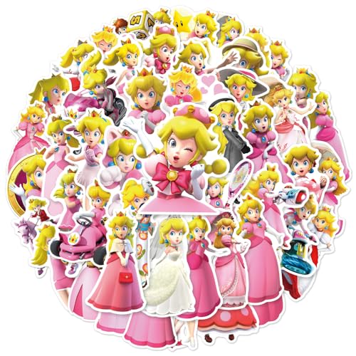 100 Stück Prinncess Peach Aufkleber Kinder, Wasserfeste Stickers, Anime Sticker Set, Cartoon Aufkleber für Skateboards, Helme, Water Bottle, Tablets, Schultaschen, Kühlschränke, Türen, Tischplatten von SECOLI