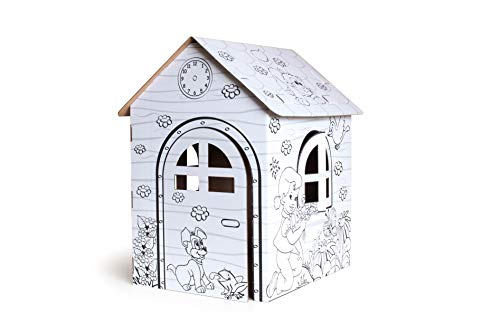 Papphaus zum bemalen - Kleine Kartonhaus für Kinder - Kinderspielzeug - Carton House - ökologische Spielzeuge für Kinder - 37x33x27 weiß von SEELLOO