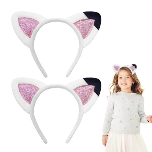 SEFIRST 2 Stücke Haarreif Katzenohren, Katzenohren Stirnband für Kinder, Cute Katze Haarbänder Haarschmuck, Haarband mit Ohren, Glitzer Haarschmuck für Karneval, Mottoparty, Maskerade Cosplay (Weiß) von SEFIRST