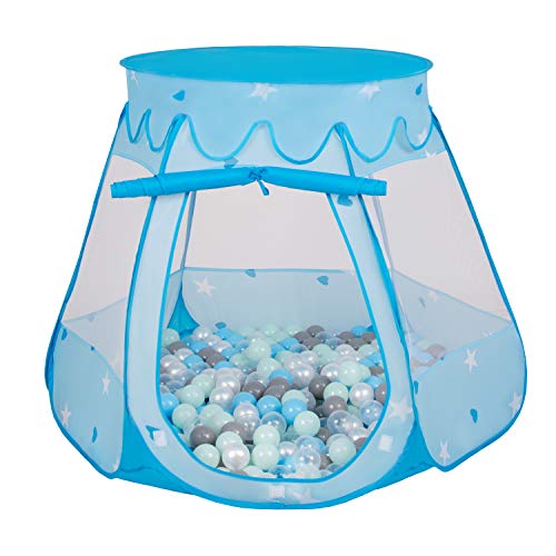 Selonis Baby Spielzelt Mit Plastikbällen Zelt 105X90cm/300 Bälle Plastikkugel Kinder, Blau:Perle-Grau-Transparent-Babyblau-Mint von SELONIS