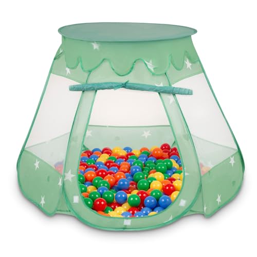 SELONIS Baby Spielzelt Mit Plastikbällen Zelt 105X90cm/600 Stück Bälle Plastikkugel Kinder, Minze:Gelb/Grün/Blau/Rot/Orange von SELONIS