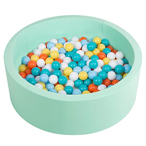 SELONIS Bällebad Bällepool Für Baby Kinder 90X30cm/200 Bälle Rund, Minze:Weiß/Gelb/Orange/Baby Blue/Türkis von SELONIS