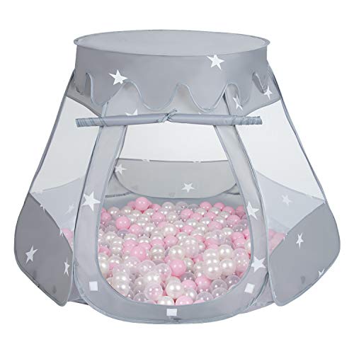 Selonis Baby Spielzelt Mit Plastikbällen Zelt 105X90cm/100 Stück Bälle Plastikkugel Kinder, Grau:Puderrosa/Perle/Transparent von SELONIS