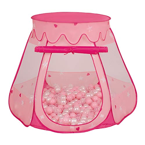 Selonis Baby Spielzelt Mit Plastikbällen Zelt 105X90cm/300 Bälle Plastikkugel Kinder, Pink:Puderrosa-Perle-Transparent von SELONIS