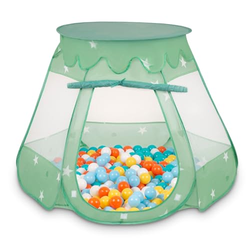 SELONIS Baby Spielzelt Mit Plastikbällen Zelt 105X90cm/300 Stück Bälle Plastikkugel Kinder, Minze:Weiß/Gelb/Orange/Babyblue/Türkis von SELONIS