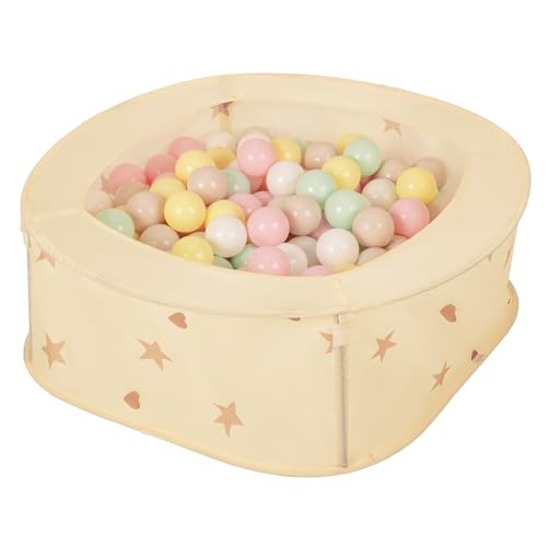 Selonis Faltbarer Laufstall Für Kinder 81X81X28cm/100 Bälle Pop-Up Laufgitter Fröhliches Design Mit Sternen Leicht Zu Transportieren, Hellbeige: Pastellbeige/Pastellgelb/Weiß/Miinze/Puderrosa von SELONIS