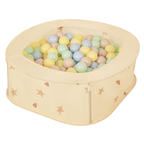 Selonis Faltbarer Laufstall Für Kinder 81X81X28cm/100 Bälle Pop-Up Laufgitter Fröhliches Design Mit Sternen Und Herzen Leicht Zu Transportieren, Hellbeige: Pastellbeige/Pastellblau/Pastellgelb/Minze von SELONIS