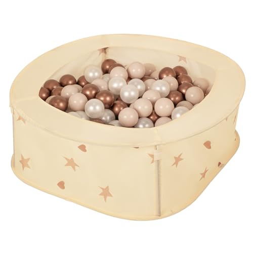 Selonis Faltbarer Laufstall Für Kinder 81X81X28cm/100 Bälle Pop-Up Laufgitter Fröhliches Design Mit Sternen Und Herzen Leicht Zu Transportieren, Hellbeige: Pastellbeige/Kupferrot/Perle von SELONIS