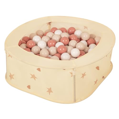 Selonis Faltbarer Laufstall Für Kinder 81X81X28cm/100 Bälle Pop-Up Laufgitter Fröhliches Design Mit Sternen Und Herzen Leicht Zu Transportieren, Hellbeige: Pastellbeige/Lachsfarben/Weiß von SELONIS