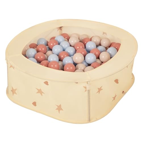 Selonis Faltbarer Laufstall Für Kinder 81X81X28cm/100 Bälle Pop-Up Laufgitter Fröhliches Design Mit Sternen Und Herzen Leicht Zu Transportieren, Hellbeige: Pastellbeige/Pastellblau/Lachsfarben von SELONIS