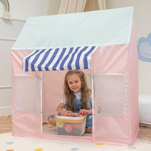 Selonis Kinderzelt Spielhaus Faltbares Eisdiele Für Kinder Spielzelt Leicht Aufzubauen Fördert Fantasie Und Kreativität Ideal Für Drinnen Und Draußen Leicht Zu Reinigen 100X70x110cm, Rosa von SELONIS