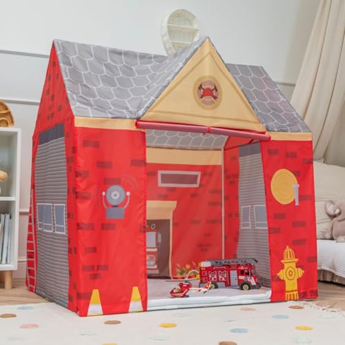 Selonis Spielhaus Spielzelt Feuerwehrhaus Keine Bälle Faltbares Für Kinder Realistisches Design Langlebige Und Sichere Leicht Zu Montieren Drinnen Und Draußen, Rot-Grau von SELONIS