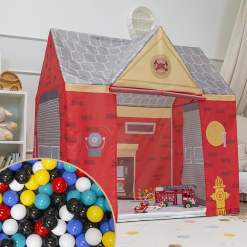 Selonis Spielhaus Spielzelt Feuerwehrhaus Mit 100 Bälle Faltbares Für Kinder Realistisches Design Langlebige Und Sichere Leicht Zu Montieren Drinnen Und Draußen von SELONIS