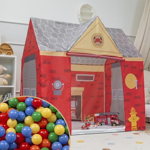 Selonis Spielhaus Spielzelt Feuerwehrhaus Mit 100 Bälle Faltbares Für Kinder Realistisches Design Langlebige Und Sichere Leicht Zu Montieren Drinnen Und Draußen von SELONIS